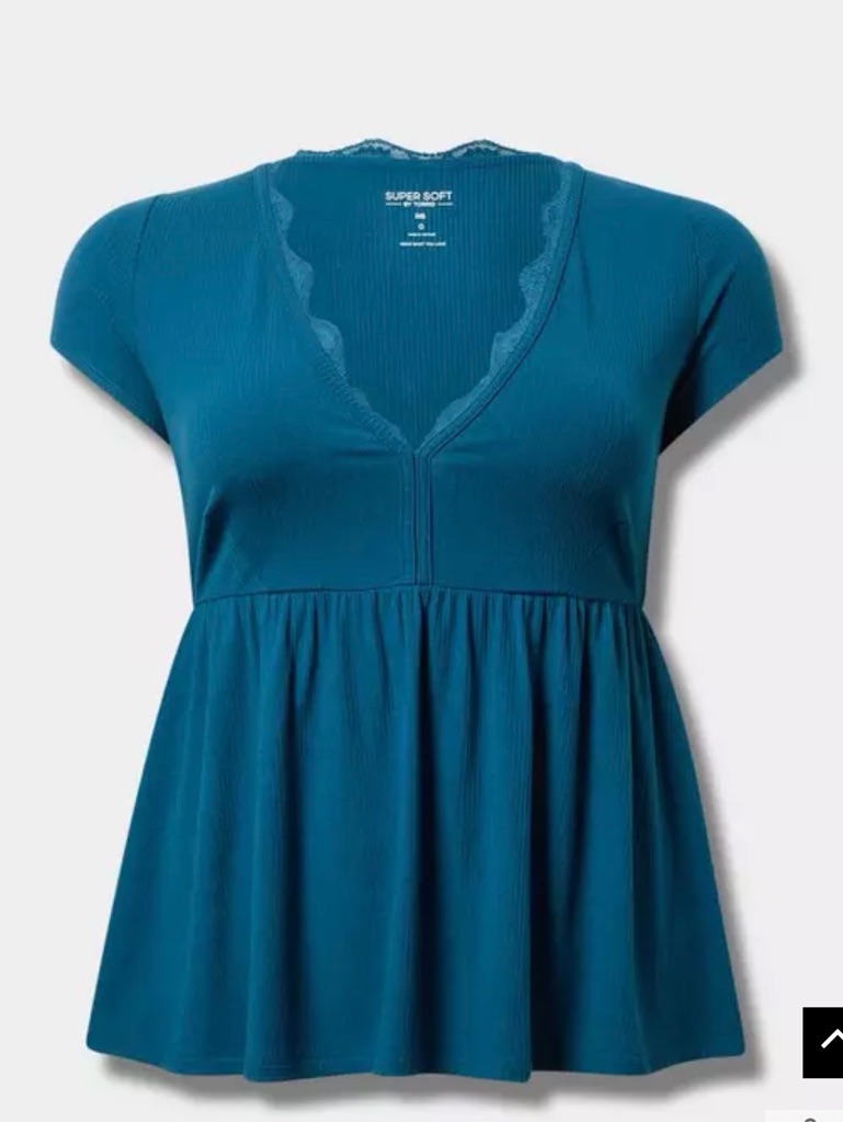 Torrid Teal Ribbed Lace-Trim Tank